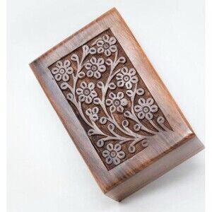 Cremation Urn For Ashes Small 5” Carved Wooden Dog Cat pet Memorial Keepsake Box